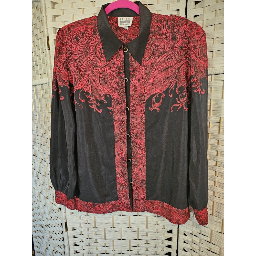 Leslie Faye Womens Blouse Red & Black Sz 12 Work Career